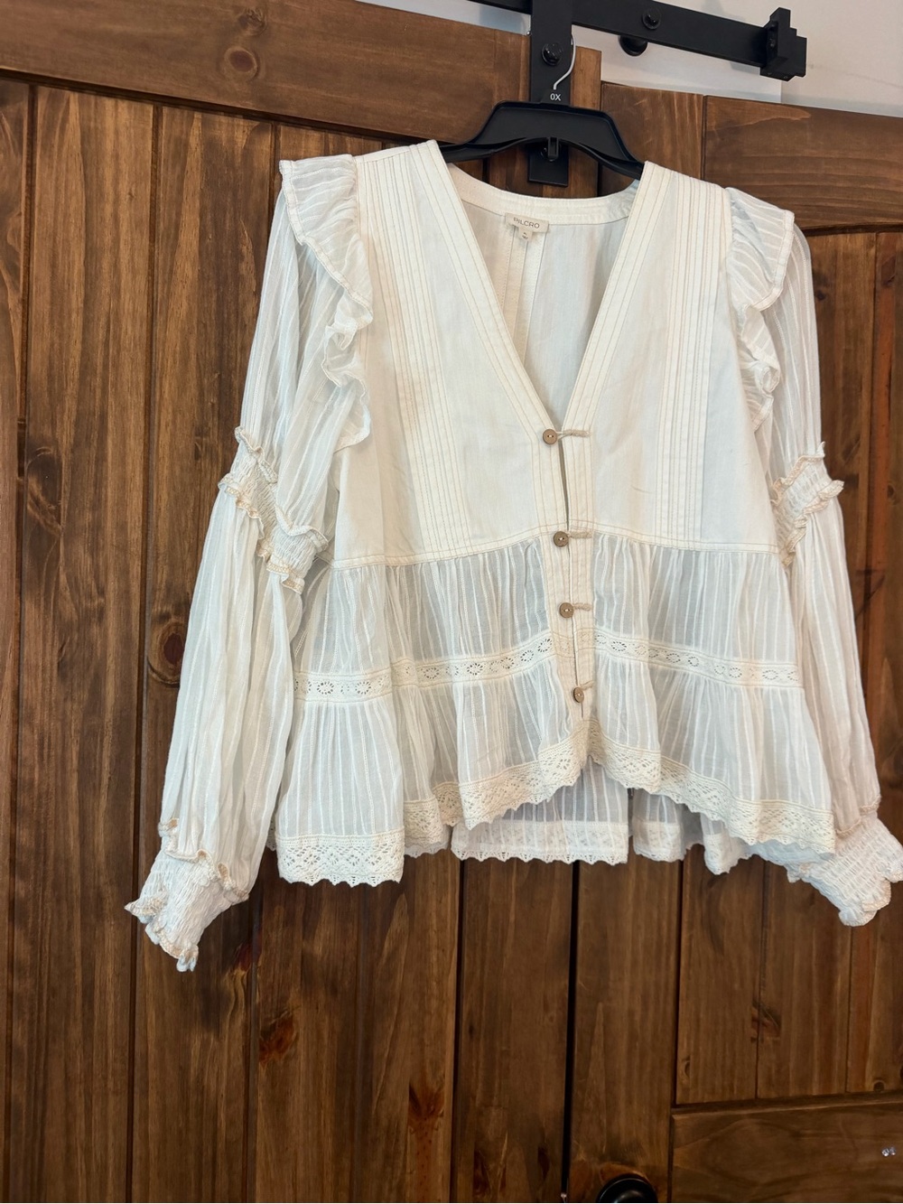 Pilcro Cream Lace-Trim Button Cardigan Blouse - Picture 3 of 9